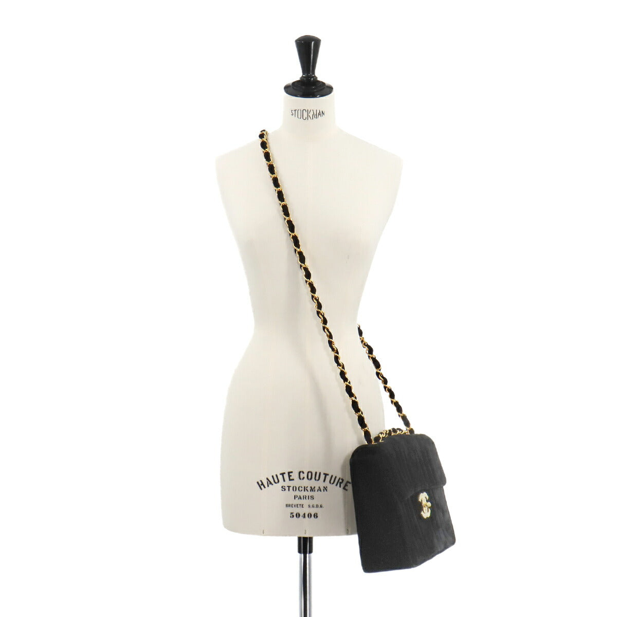 Mademoiselle Chain Shoulder Bag Velor Black Vintage