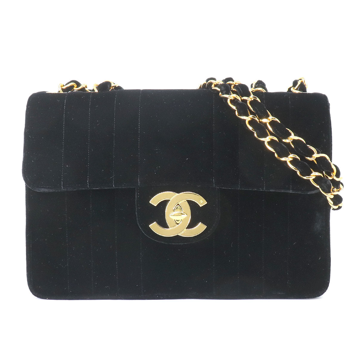 Mademoiselle Chain Shoulder Bag Velor Black Vintage