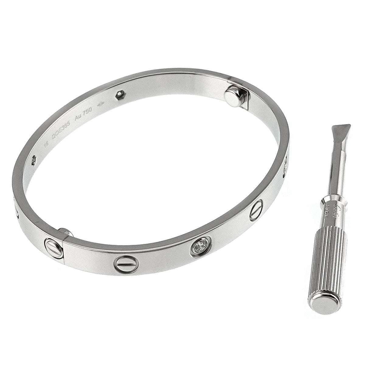 Cartier Love Bracelet Diamond 4P Bangle 18K WG 750 Size16