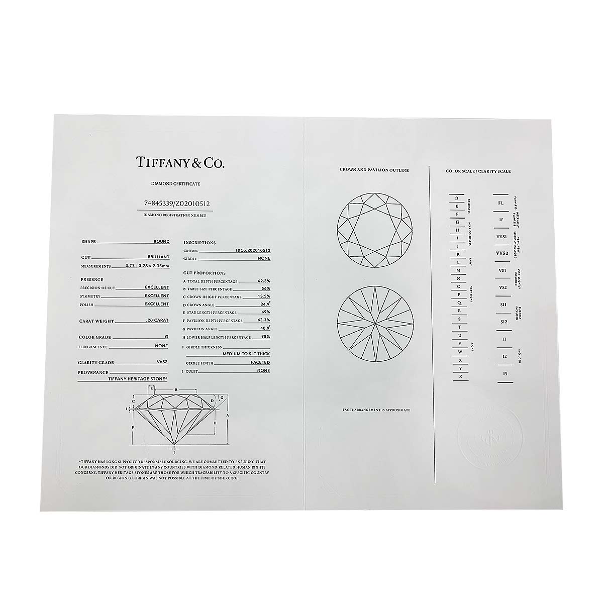 Diamond 0.20ct G/VVS2/3EX Ring Pt Platinum Size4(US)