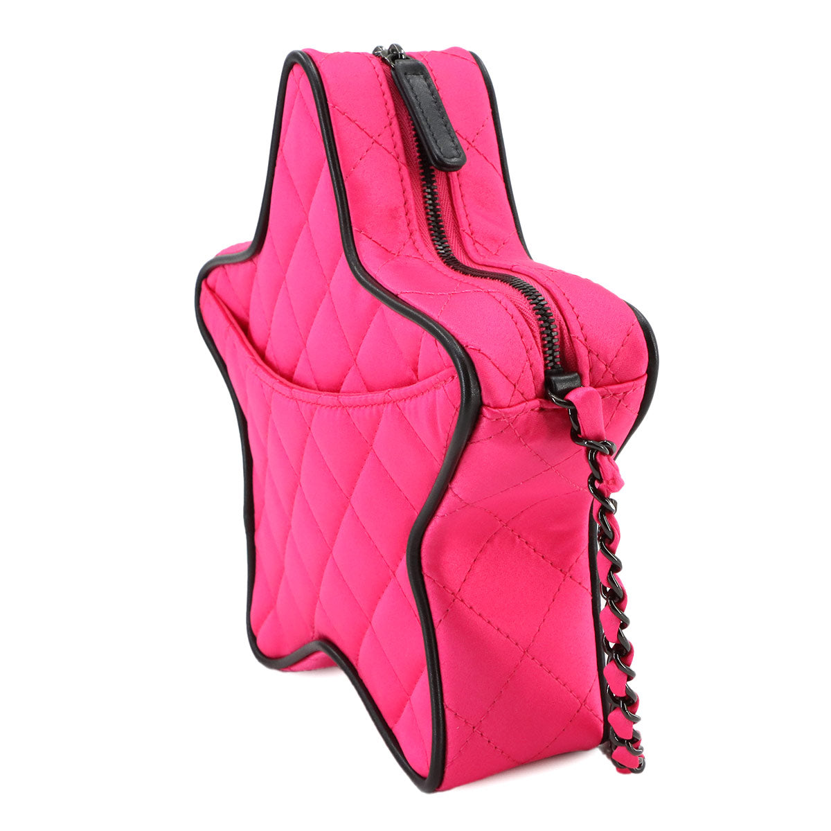 Matelasse Star Chain Shoulder Bag Satin Fuchsia Black AS4579
