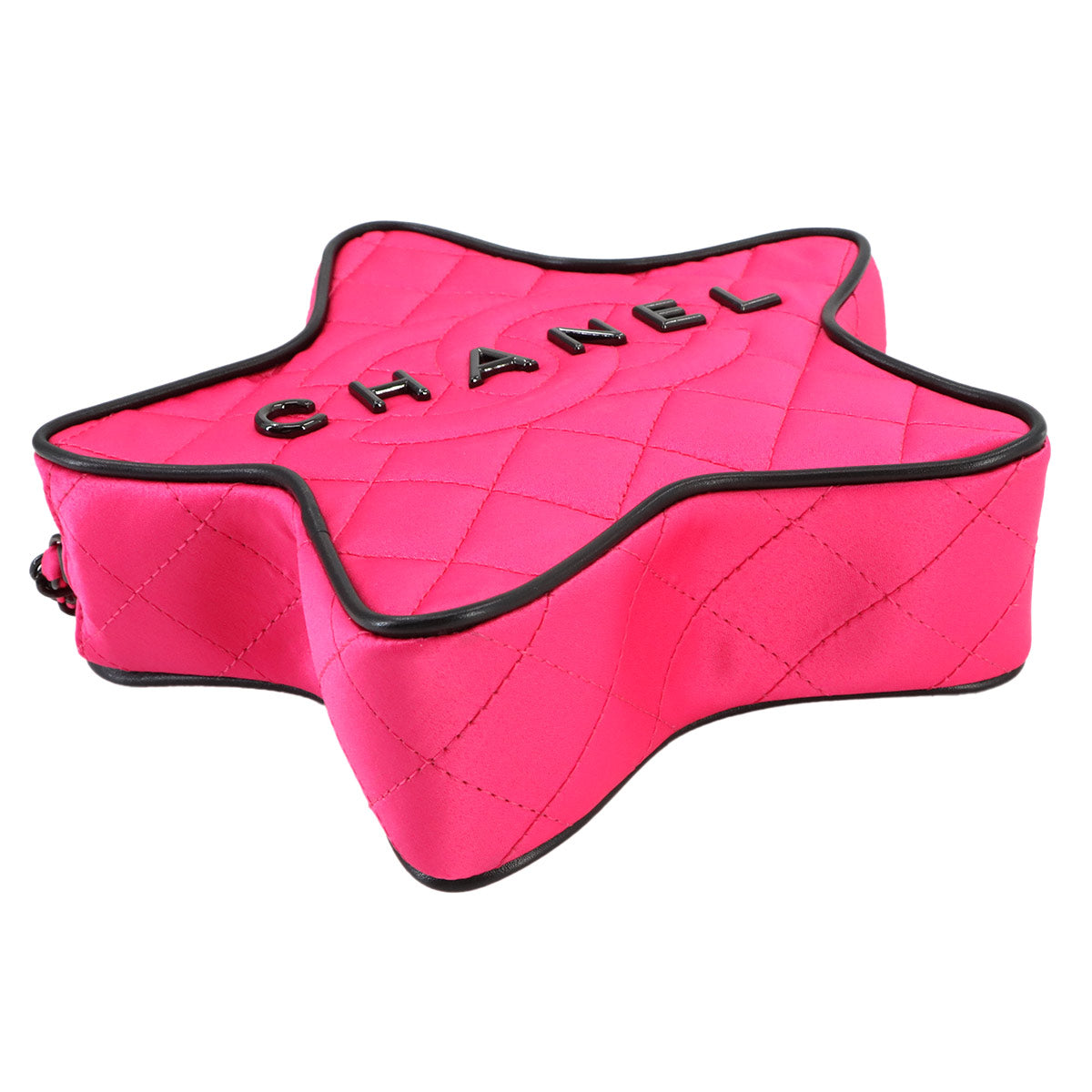 Matelasse Star Chain Shoulder Bag Satin Fuchsia Black AS4579
