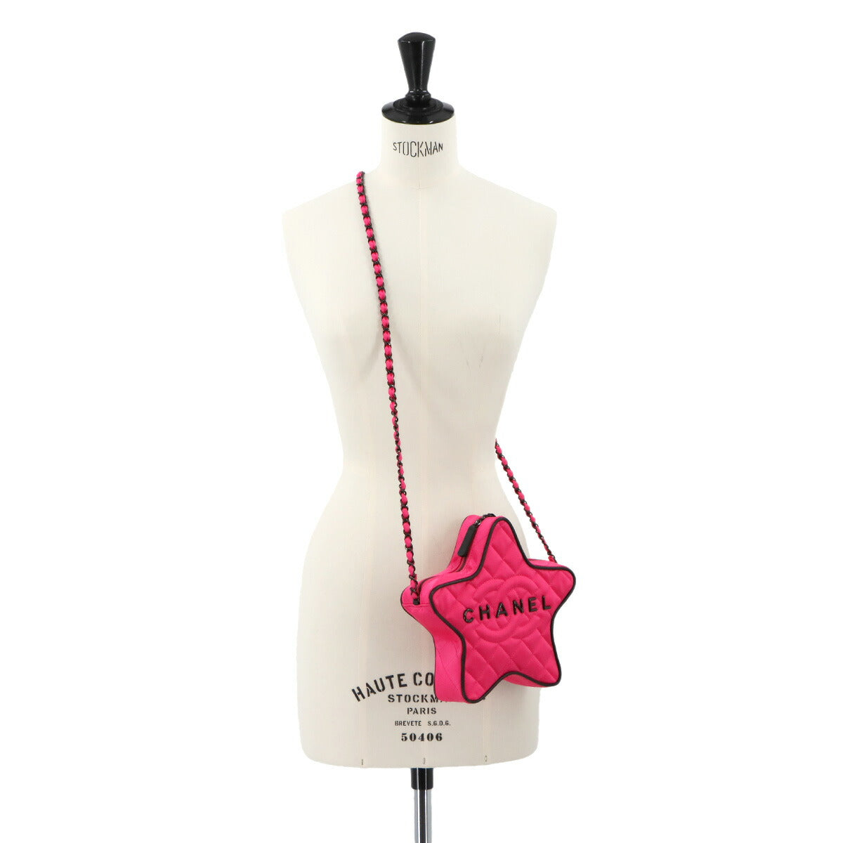 Matelasse Star Chain Shoulder Bag Satin Fuchsia Black AS4579