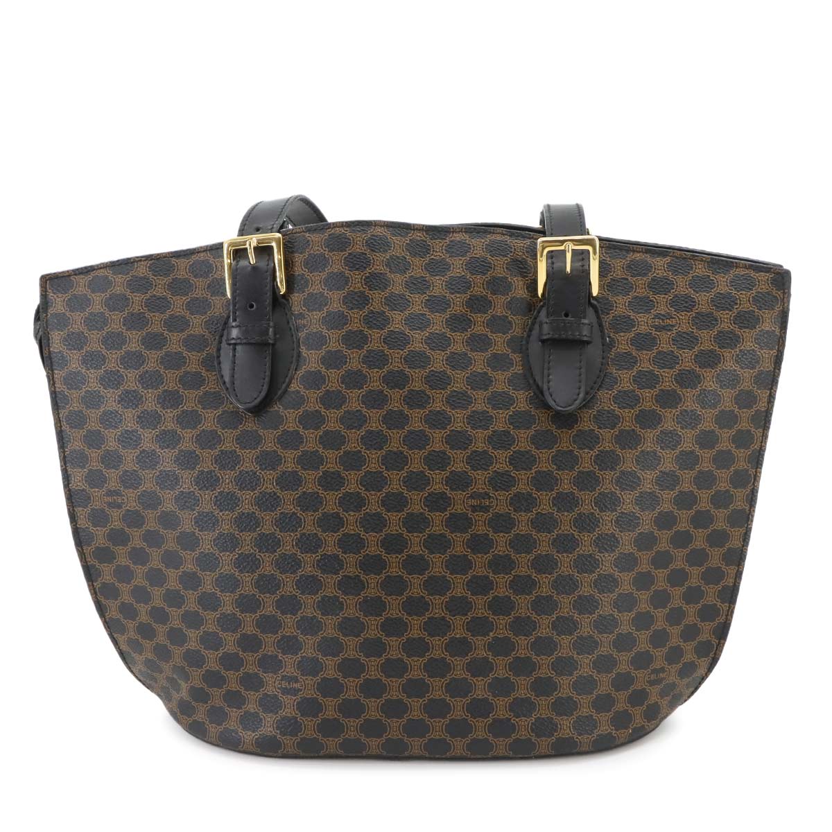 CELINE Macadam Tote Bag PVC Leather Black Brown Vintage Purse