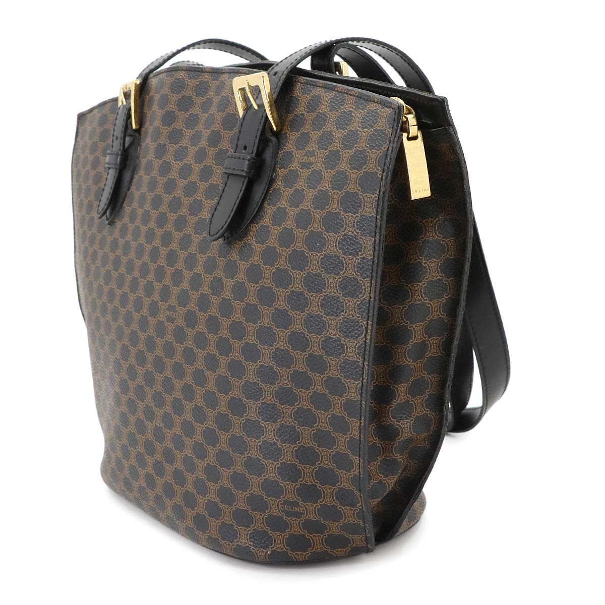 CELINE Macadam Tote Bag PVC Leather Black Brown Vintage Purse