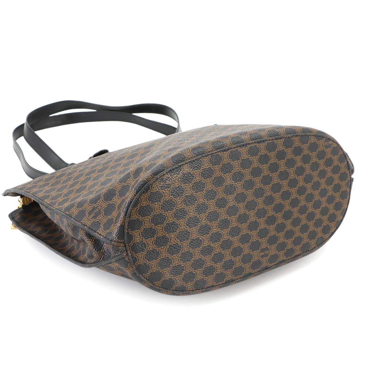 CELINE Macadam Tote Bag PVC Leather Black Brown Vintage Purse