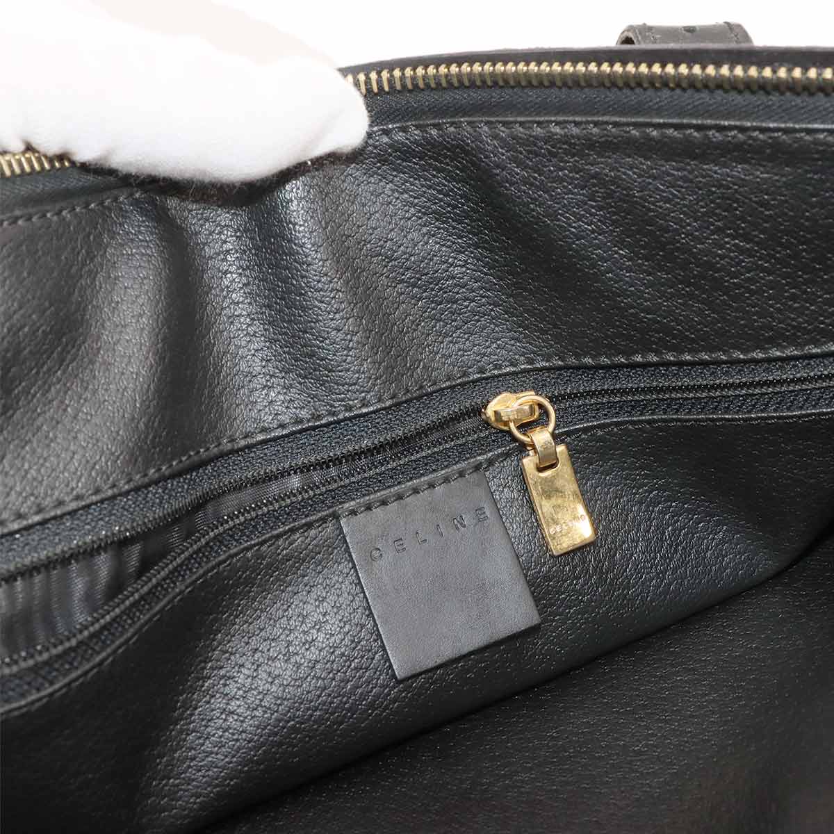 CELINE Macadam Tote Bag PVC Leather Black Brown Vintage Purse