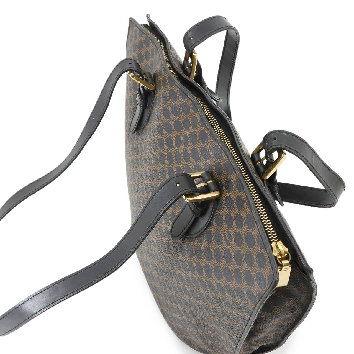 CELINE Macadam Tote Bag PVC Leather Black Brown Vintage Purse