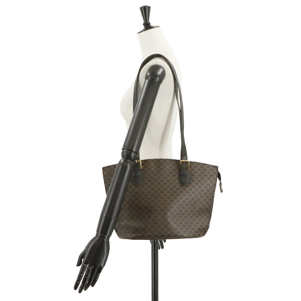 CELINE Macadam Tote Bag PVC Leather Black Brown Vintage Purse