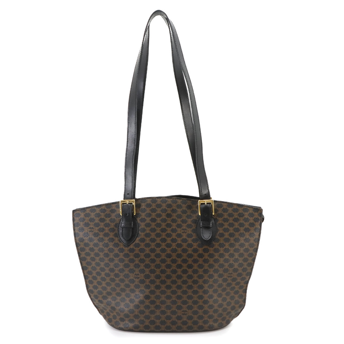 CELINE Macadam Tote Bag PVC Leather Black Brown Vintage Purse