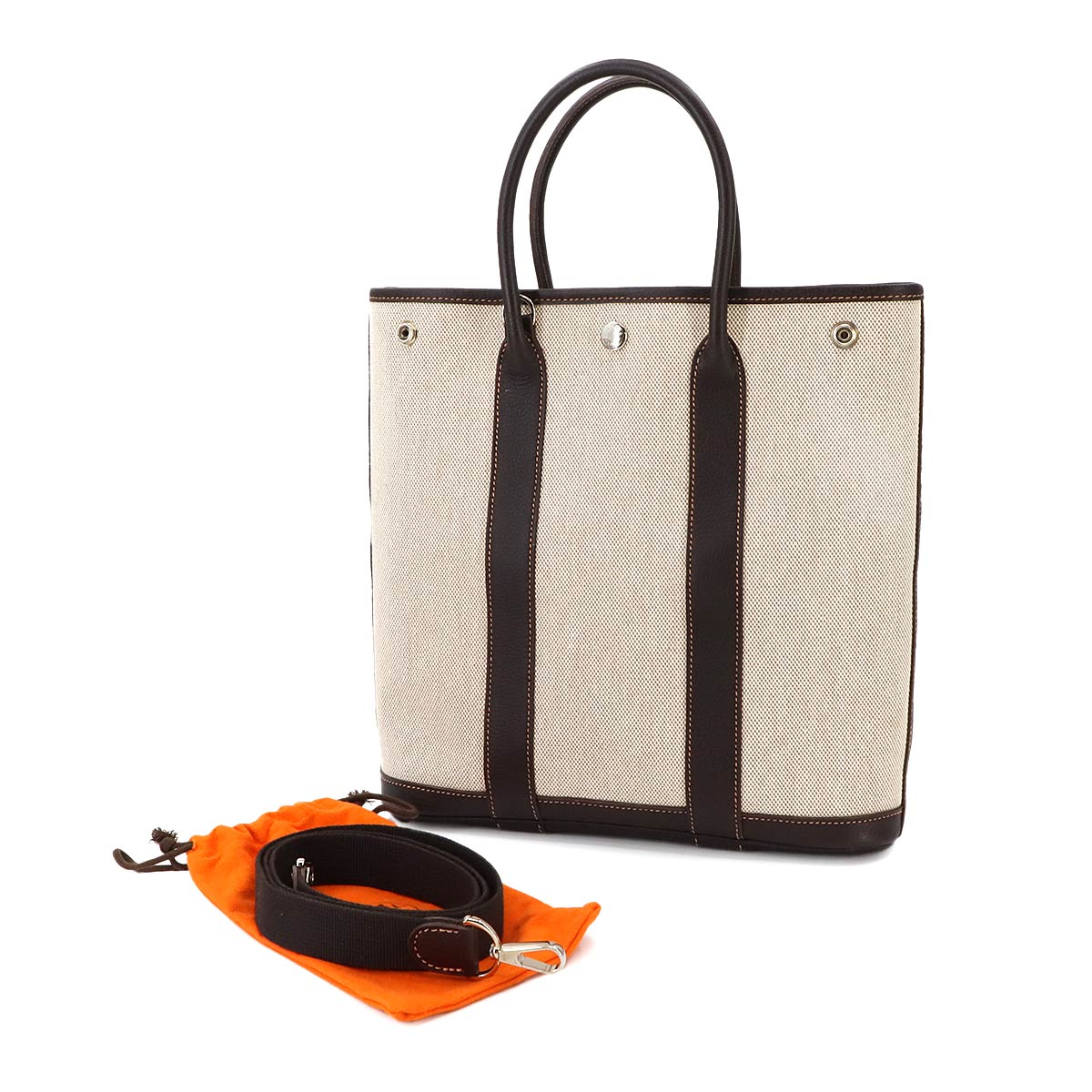 Garden File PM Tote Shoulder Bag Toile H Leather Marron 90265988