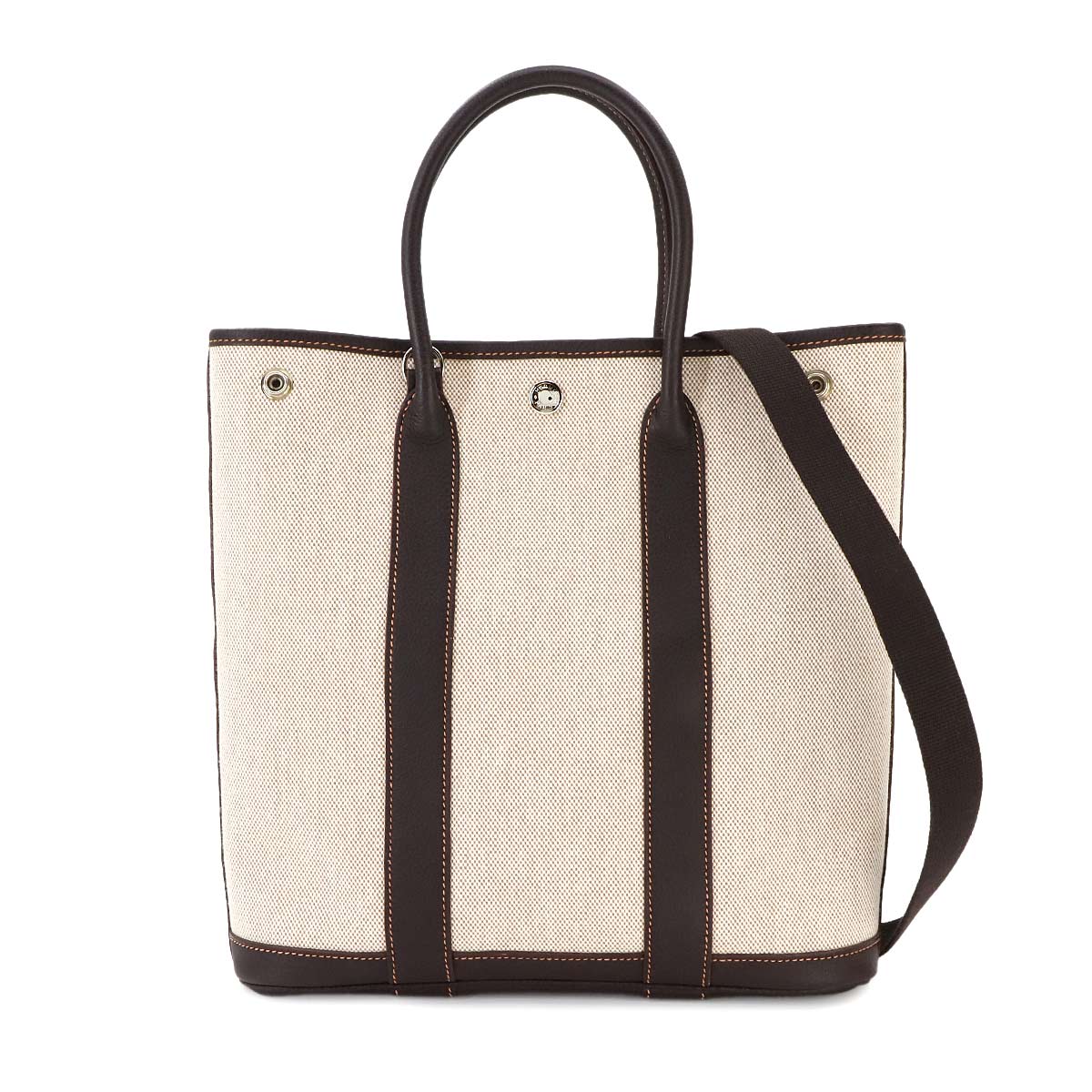 Garden File PM Tote Shoulder Bag Toile H Leather Marron 90265988