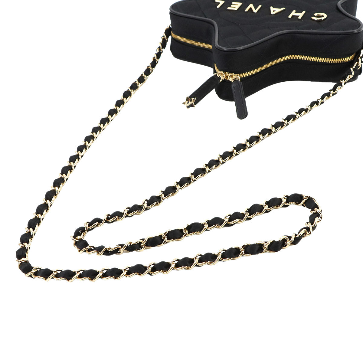Matelasse Star Chain Shoulder Bag Satin Black AS4579 Purse