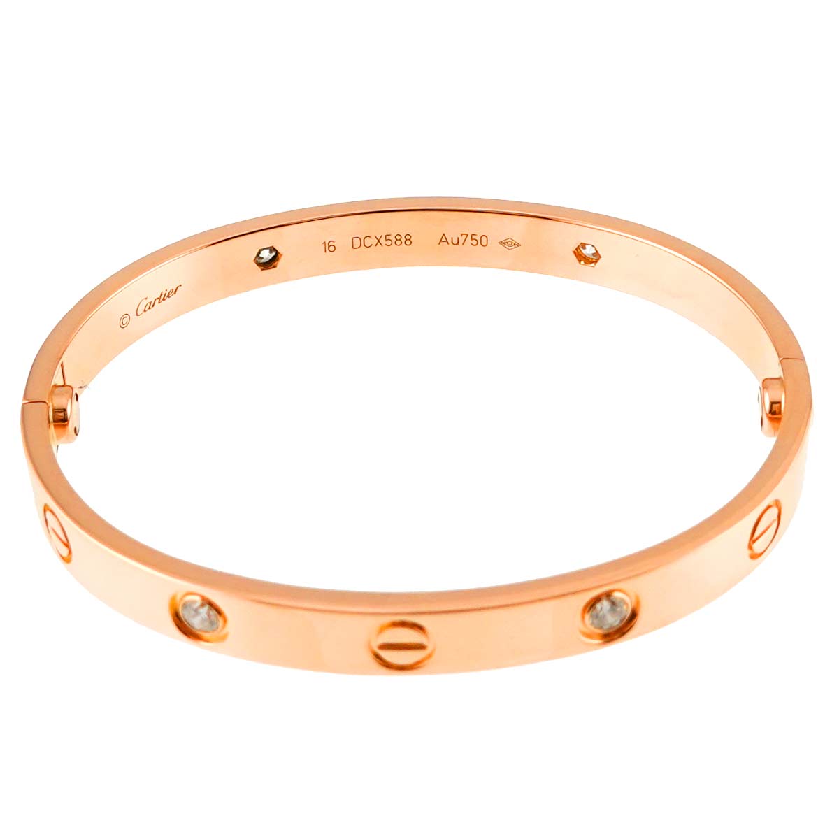 Love Bracelet Bangle Diamond 4P 18K Pink Gold 750 Size16