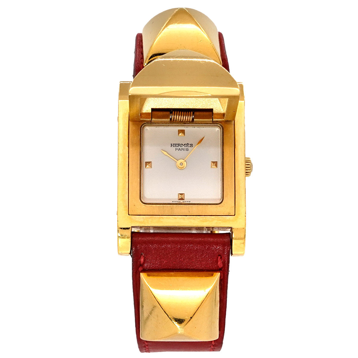 Medor Vintage pyramid Gold studs Quartz White Dial Ladies