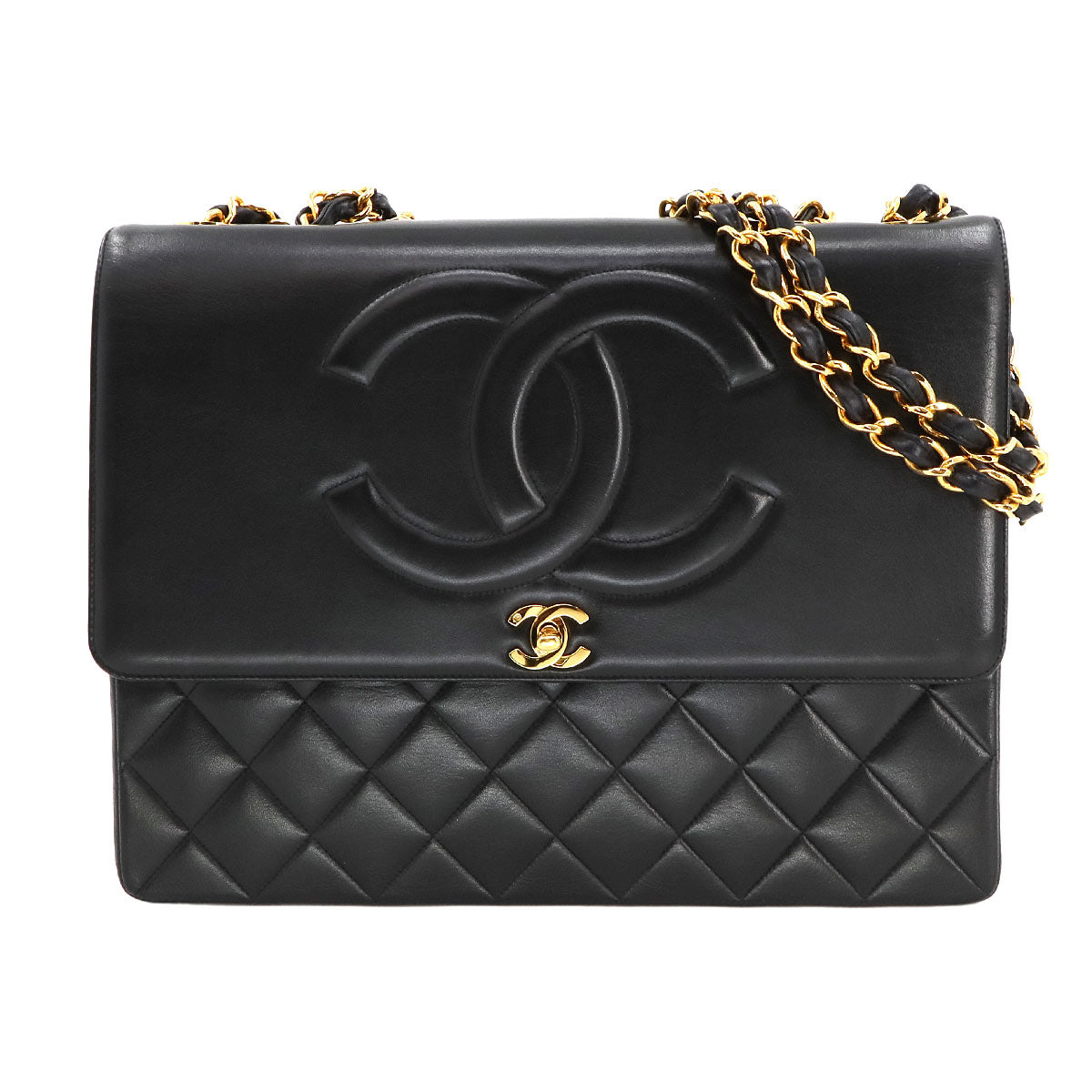 Matelasse Chain Shoulder Bag Leather Black Vintage Purse