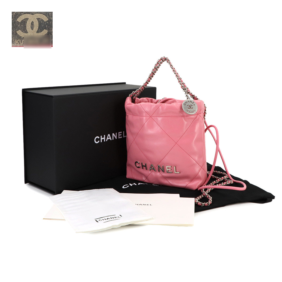 CHANEL 22 Mini Chain Hand Shoulder Bag Leather Pink AS3980 Purse