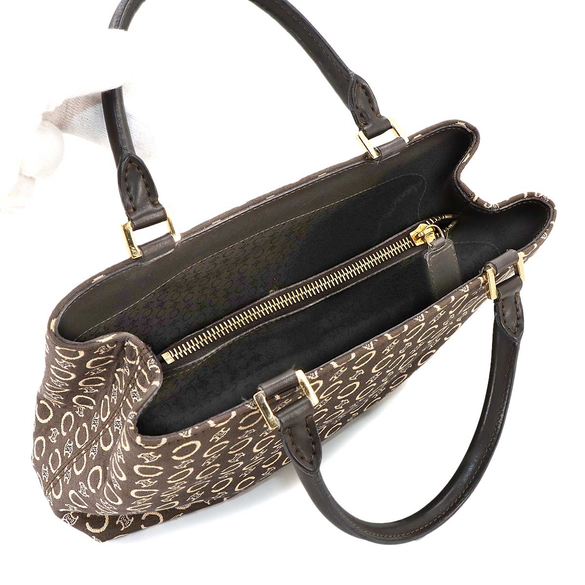 Macadam C Logos Hand Bag Canvas Leather Brown Vintage