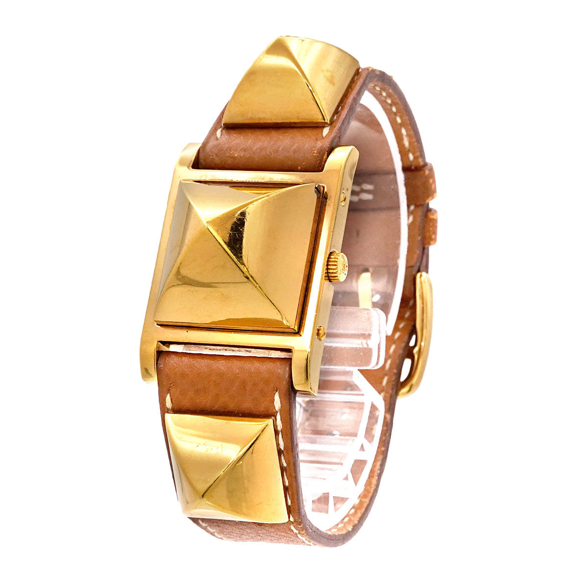 Medor Vintage pyramid Gold studs Quartz White Dial Ladies
