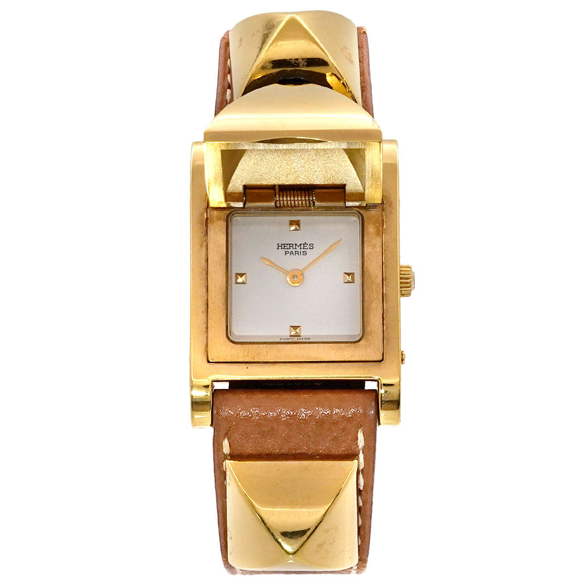 Medor Vintage pyramid Gold studs Quartz White Dial Ladies