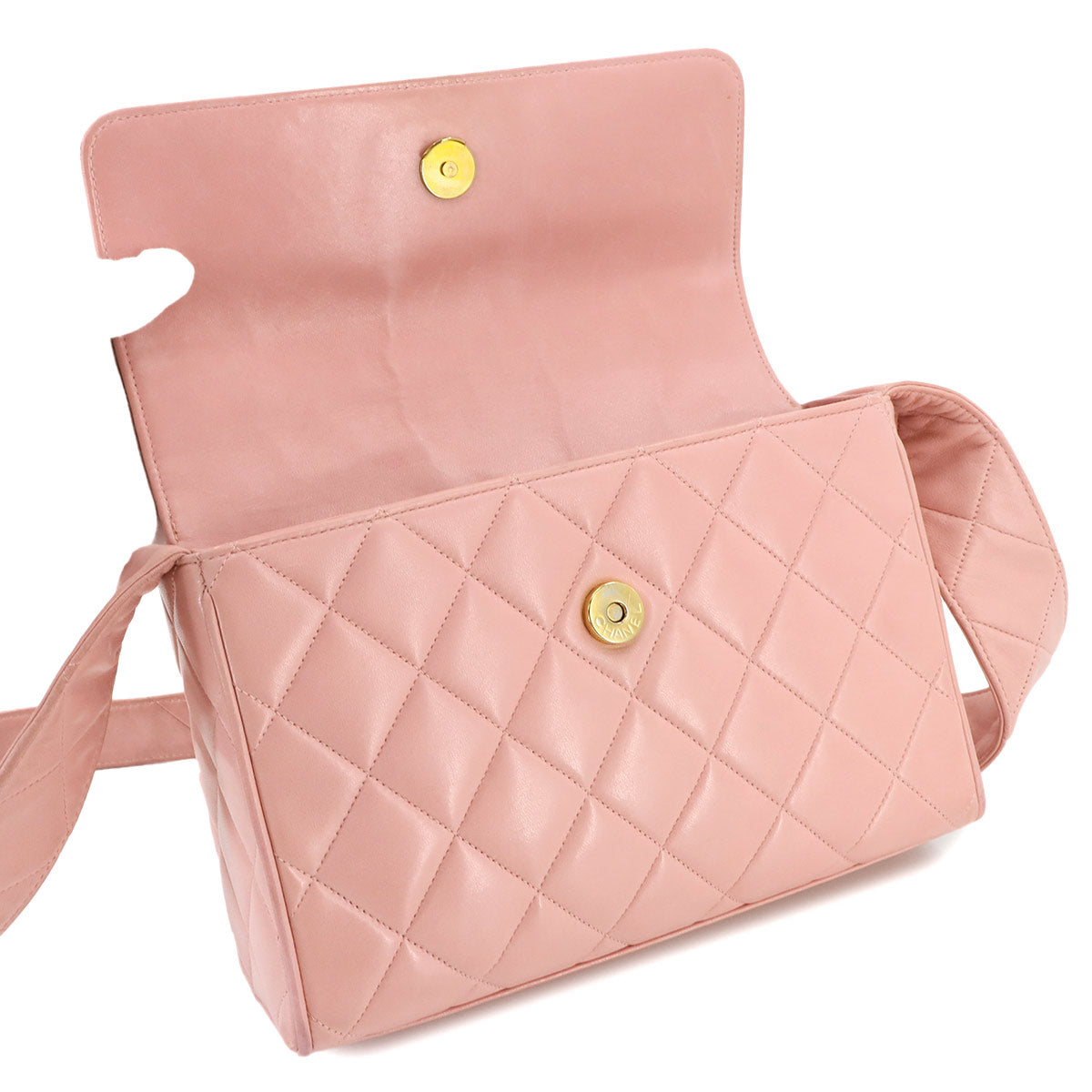 Matelasse Shoulder Bag Leather Pink Purse Vintage