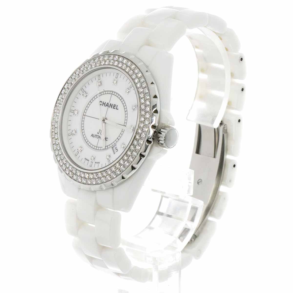 J12 42mm H2013 Bezel Diamond Automatic White Dial Ceramic Mens