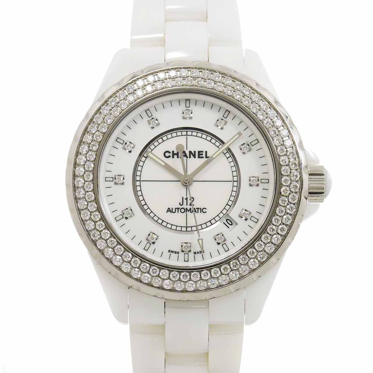 J12 42mm H2013 Bezel Diamond Automatic White Dial Ceramic Mens