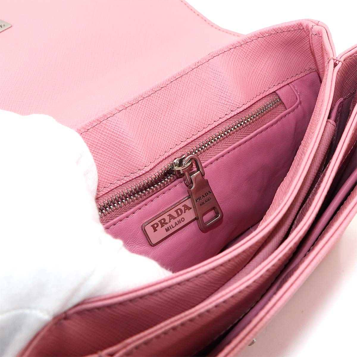 Shoulder Bag Saffiano Leather Pink 1BD009 Purse