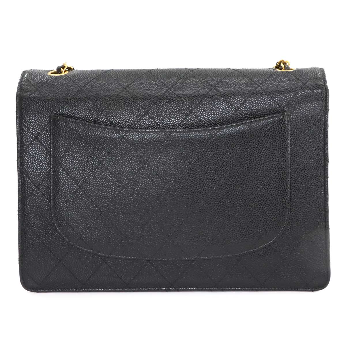 Matelasse Chain Shoulder Bag Caviar Skin Leather Black Purse