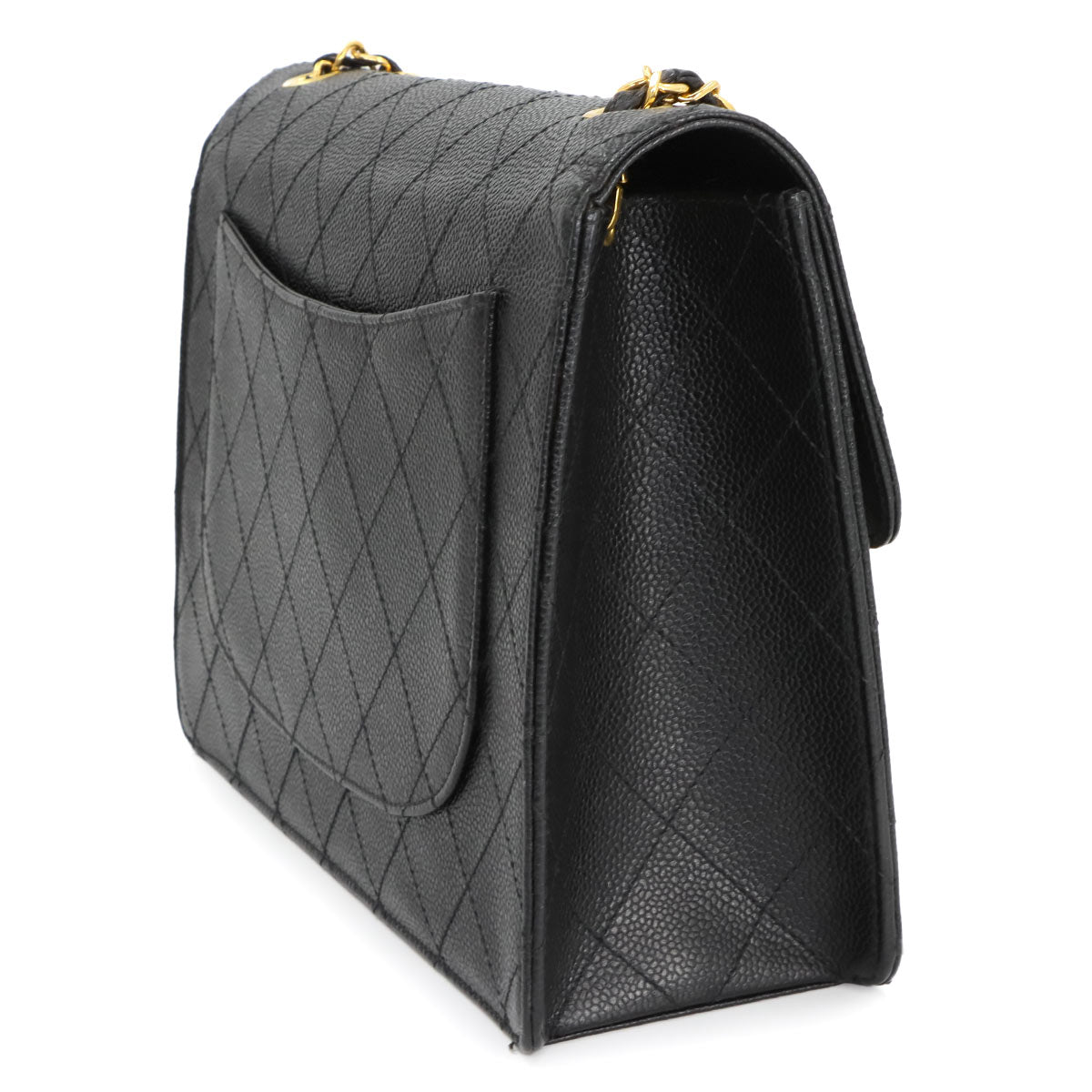 Matelasse Chain Shoulder Bag Caviar Skin Leather Black Purse