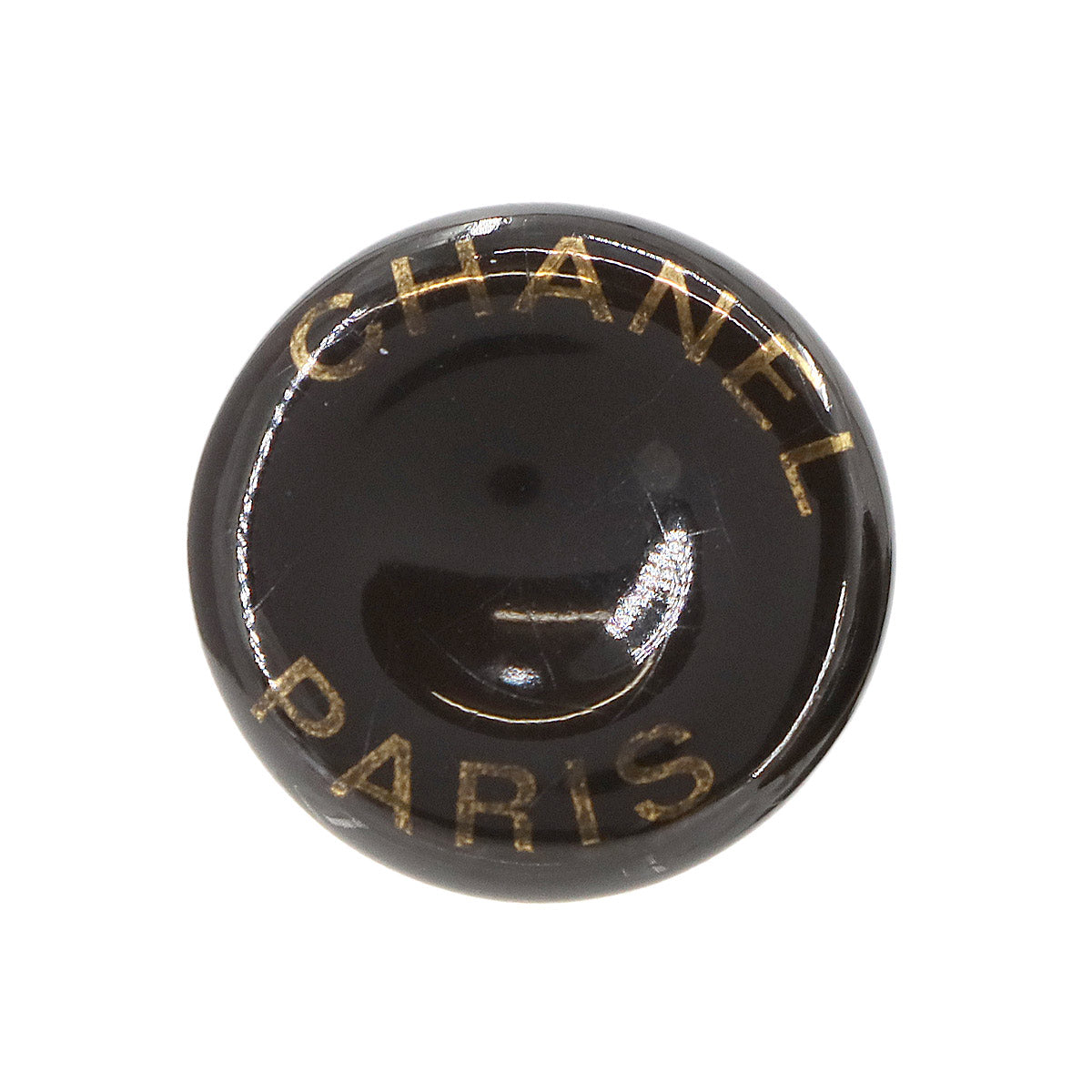 Round type Coco Logos Earrings Black Gold 95A Vintage Accessory