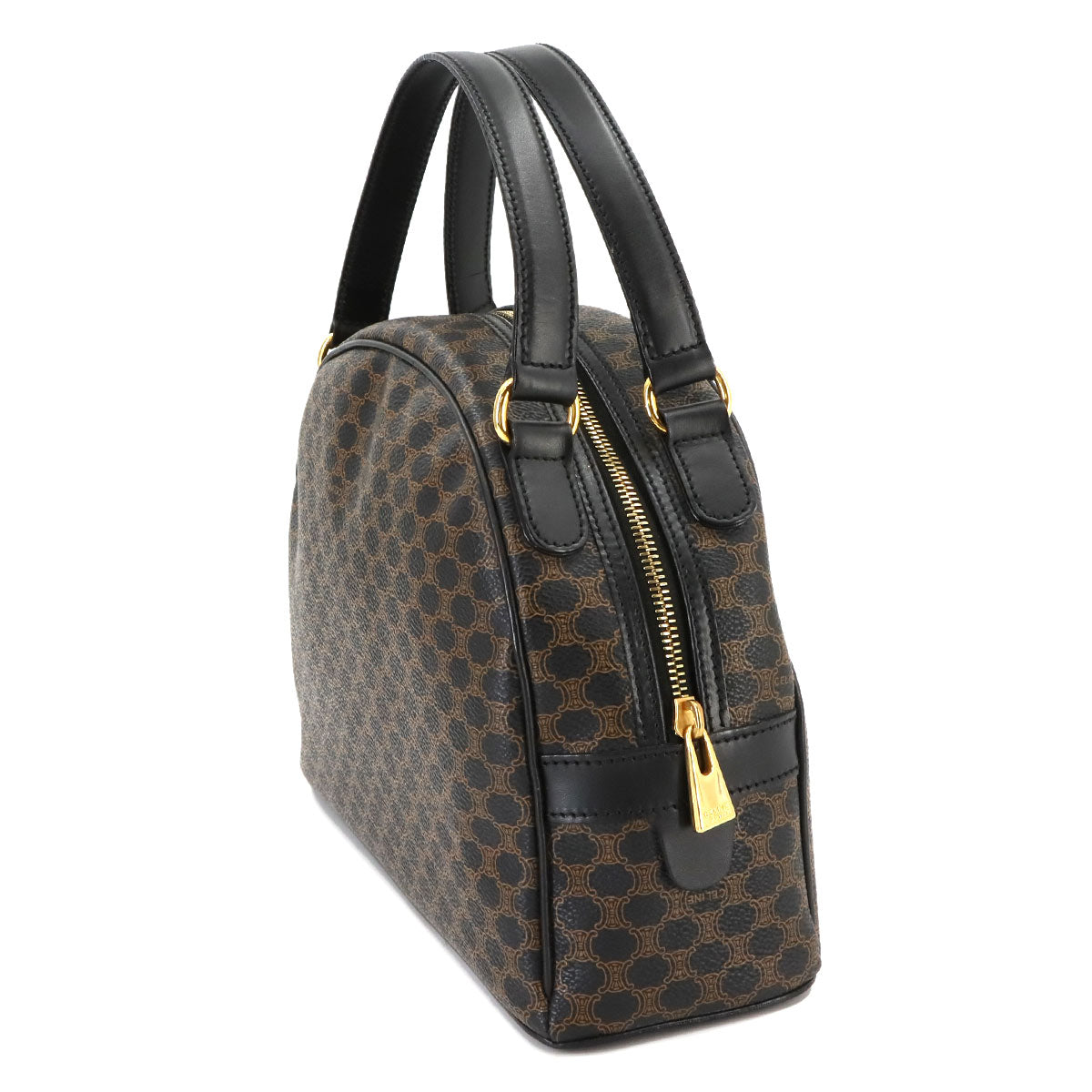 CELINE Macadam Hand Bag PVC Leather Black Brown Purse Vintage