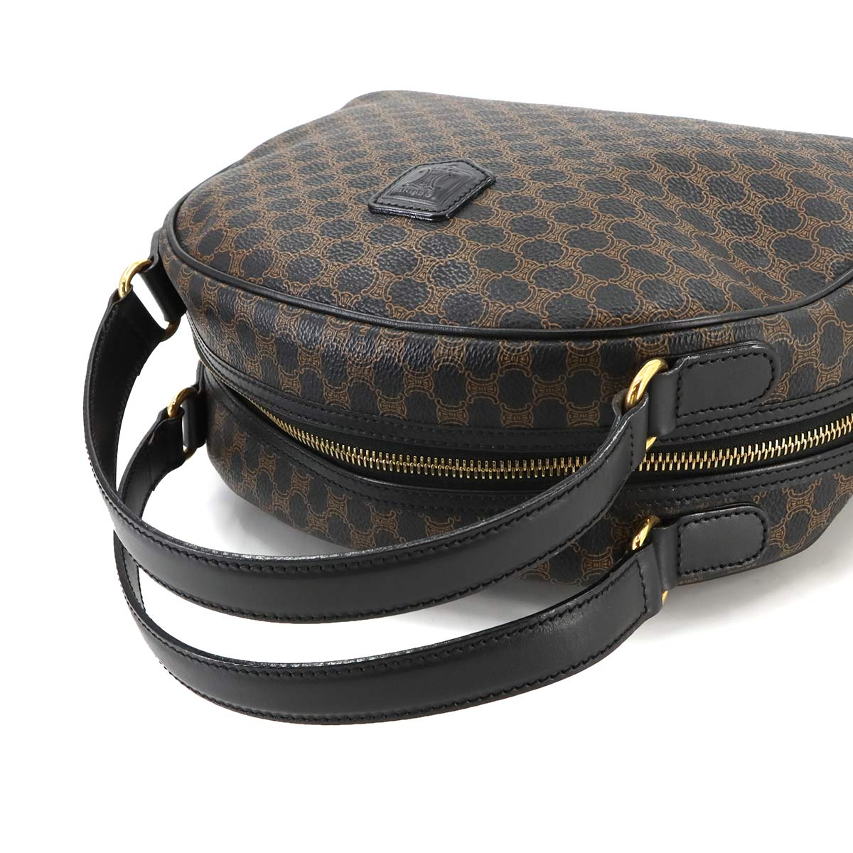 CELINE Macadam Hand Bag PVC Leather Black Brown Purse Vintage