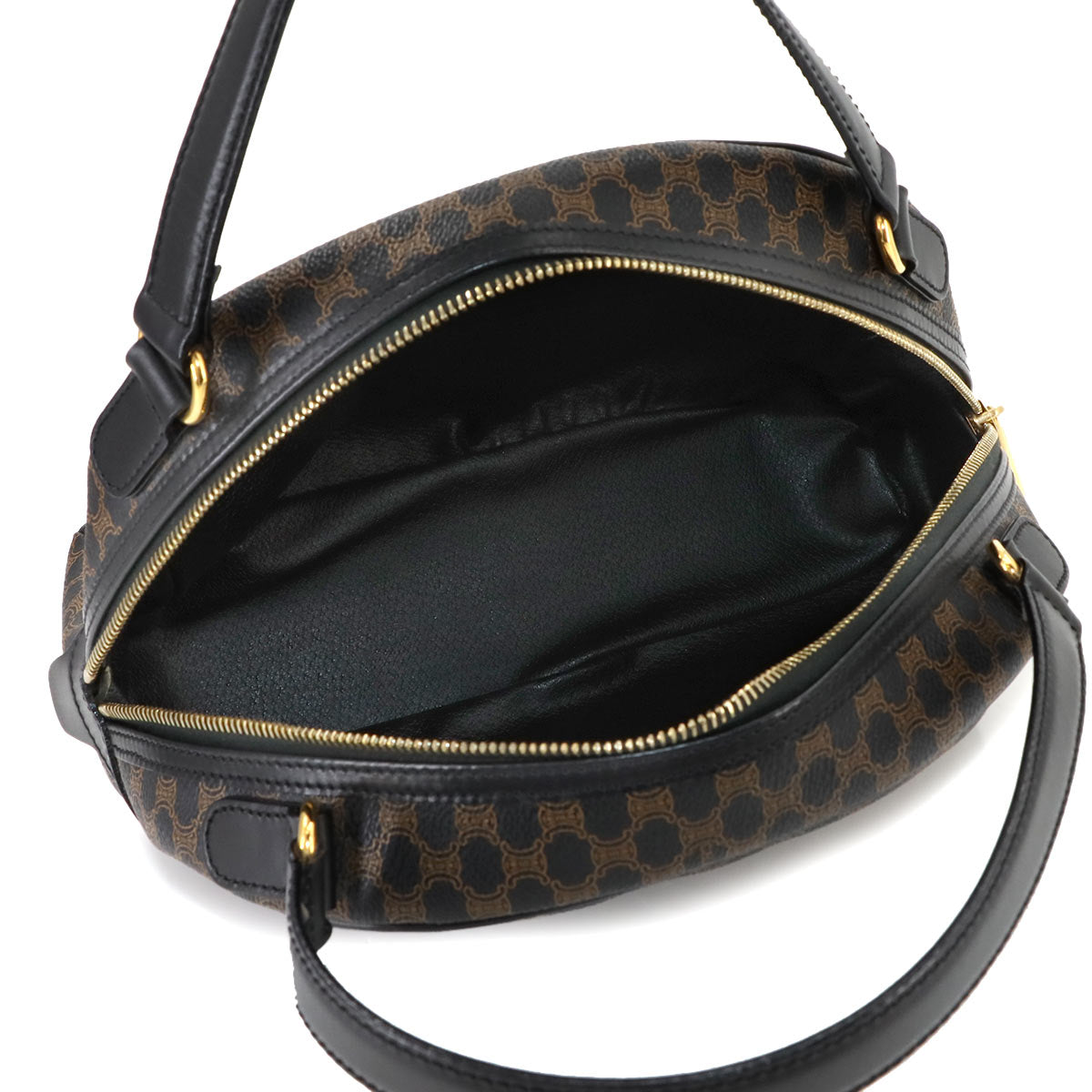 CELINE Macadam Hand Bag PVC Leather Black Brown Purse Vintage