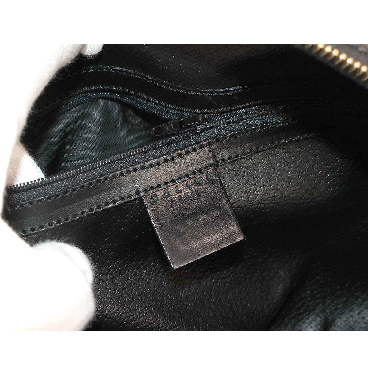 CELINE Macadam Hand Bag PVC Leather Black Brown Purse Vintage