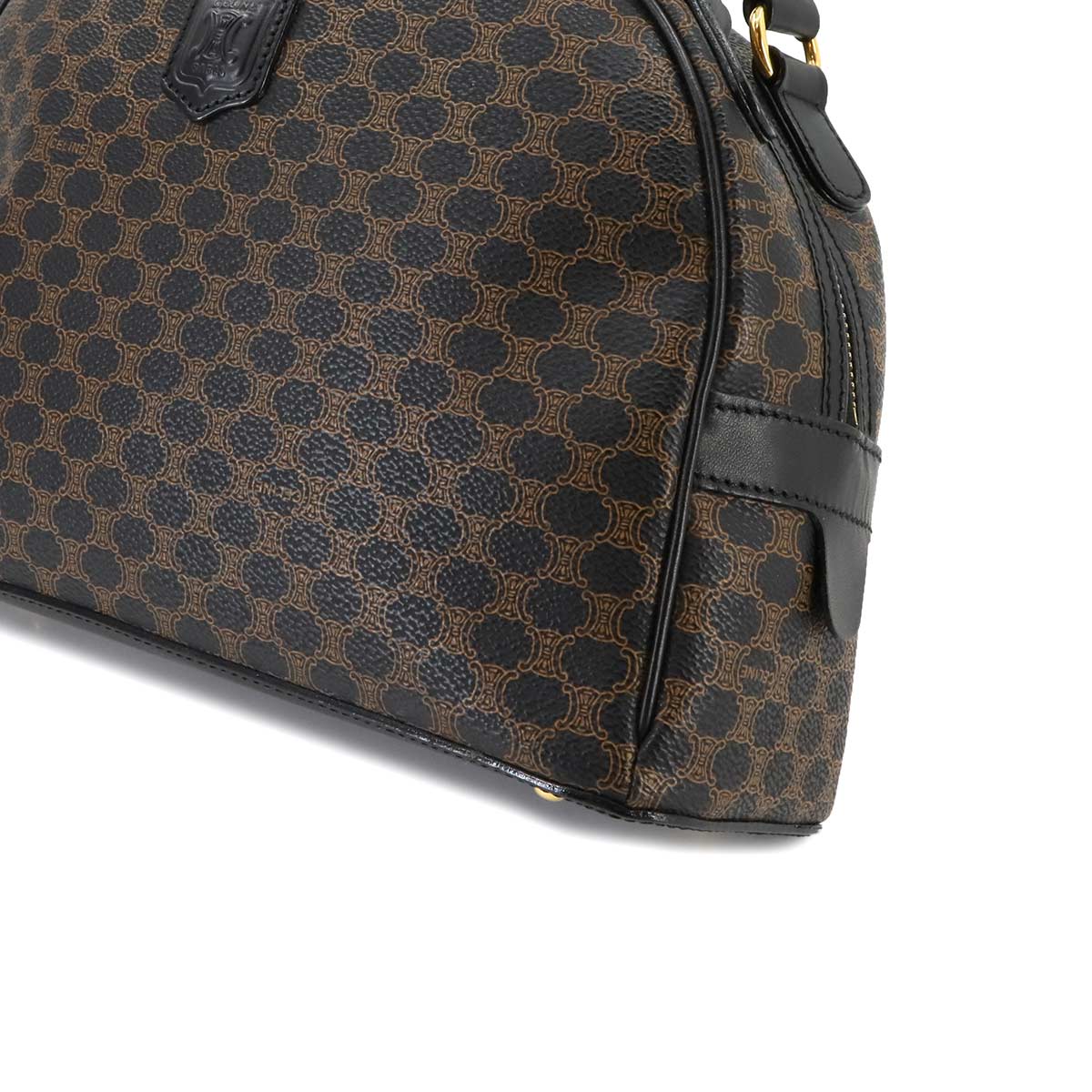 CELINE Macadam Hand Bag PVC Leather Black Brown Purse Vintage