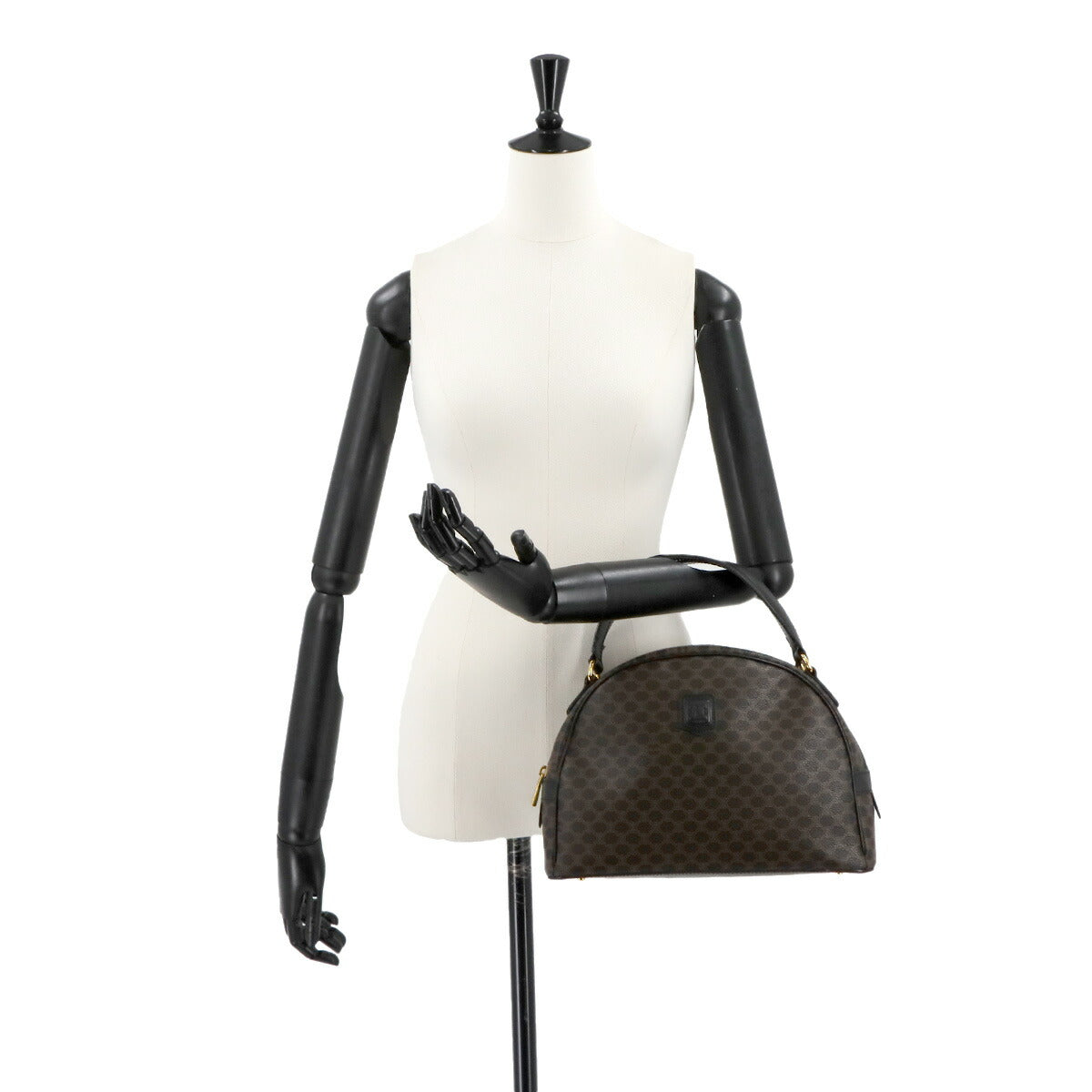 CELINE Macadam Hand Bag PVC Leather Black Brown Purse Vintage