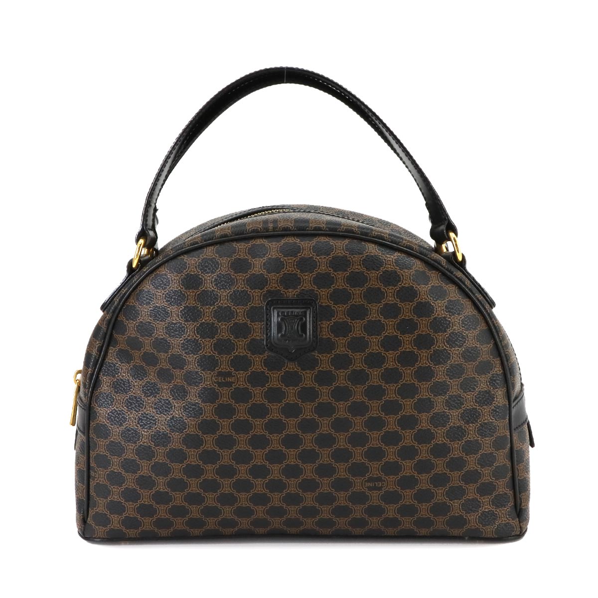 CELINE Macadam Hand Bag PVC Leather Black Brown Purse Vintage