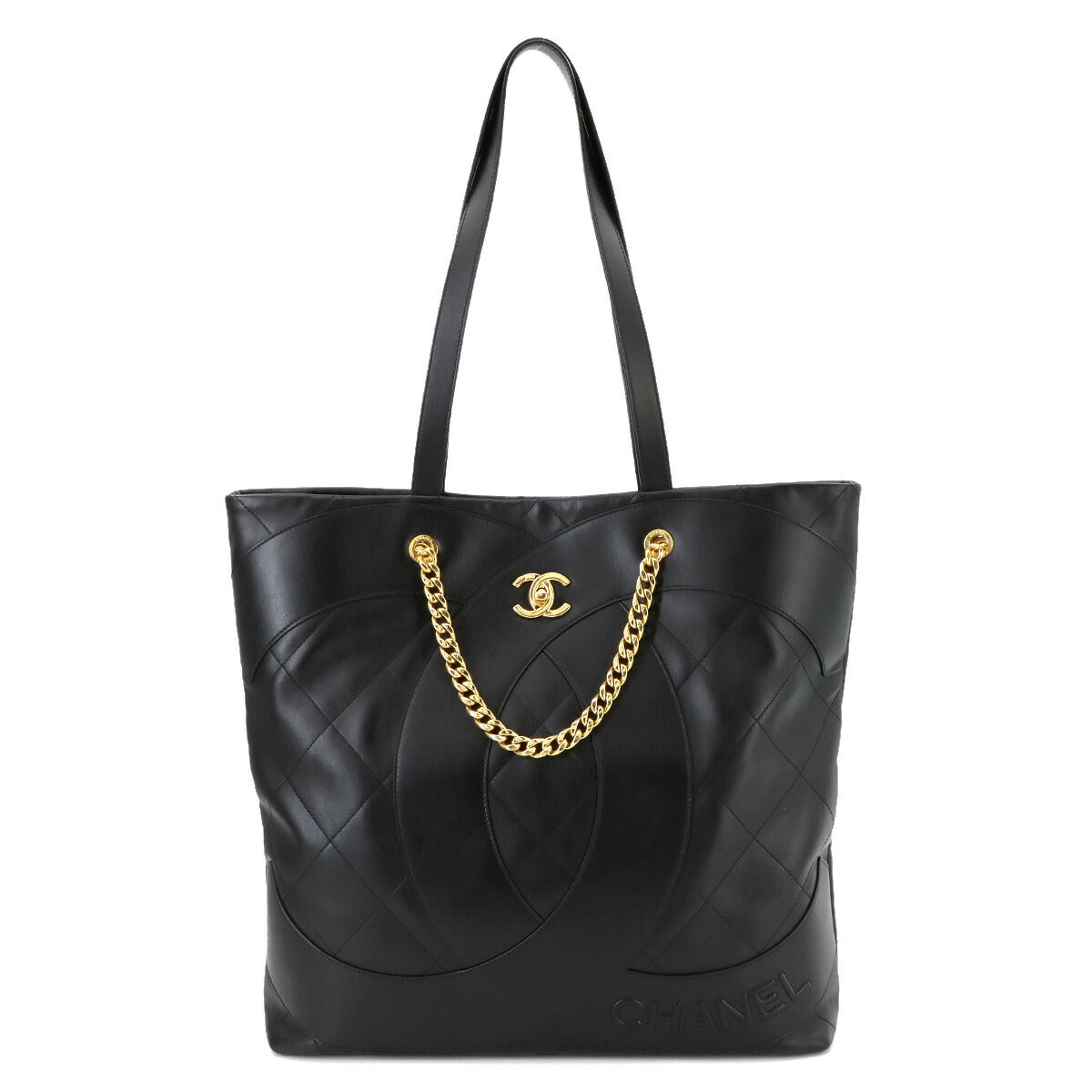 Matelasse Tote Shoulder Bag Leather Black Purse