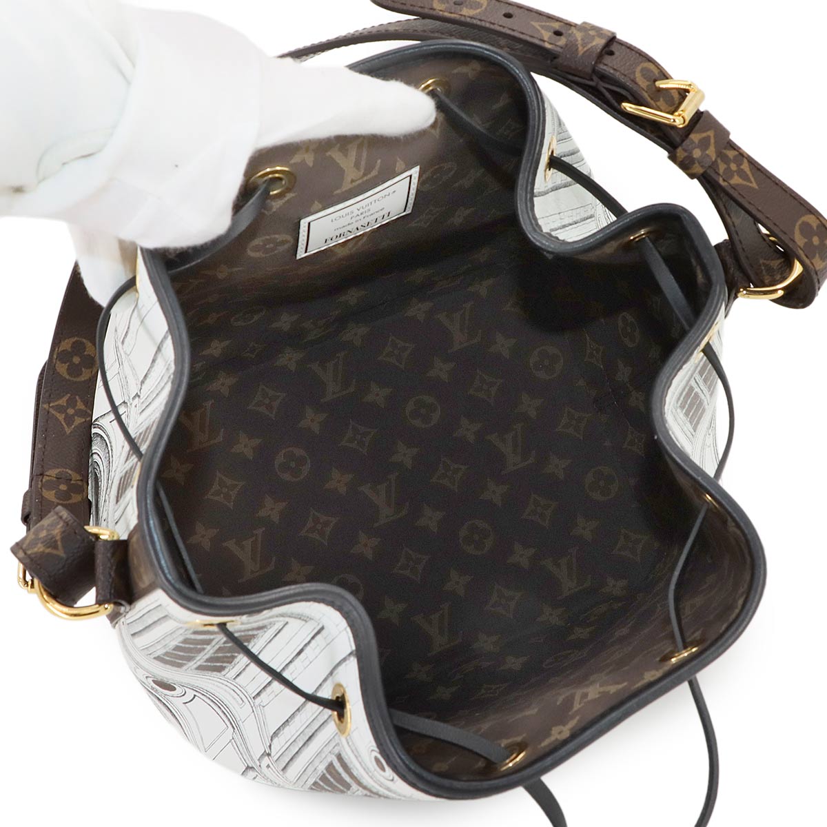 Noe MM Shoulder Bag Leather White M59105 Fornasetti