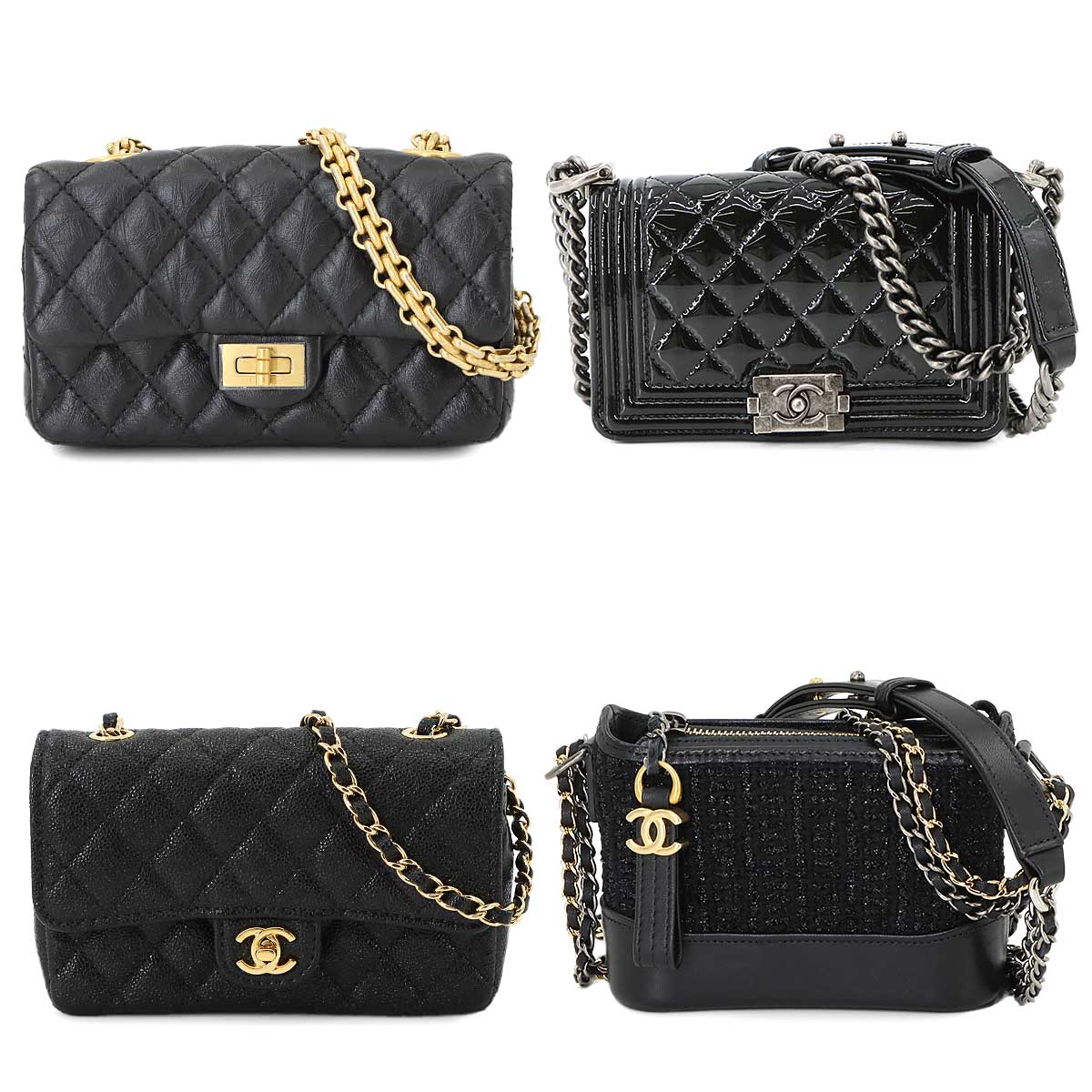Matelasse Mini Shoulder Bag 4 Points Set Leather Black AS1949