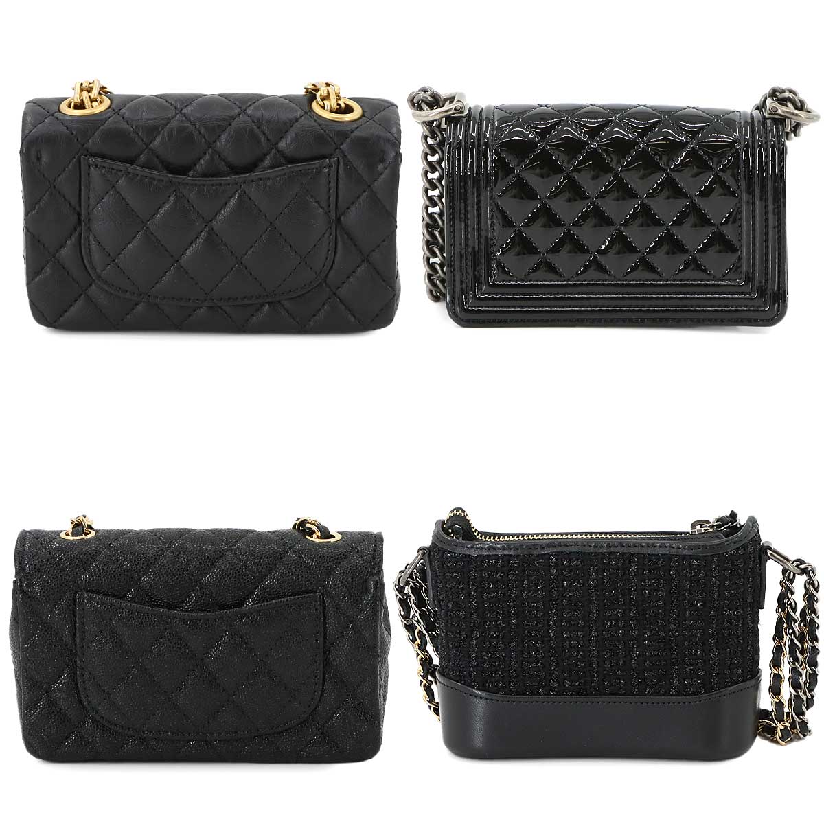 Matelasse Mini Shoulder Bag 4 Points Set Leather Black AS1949
