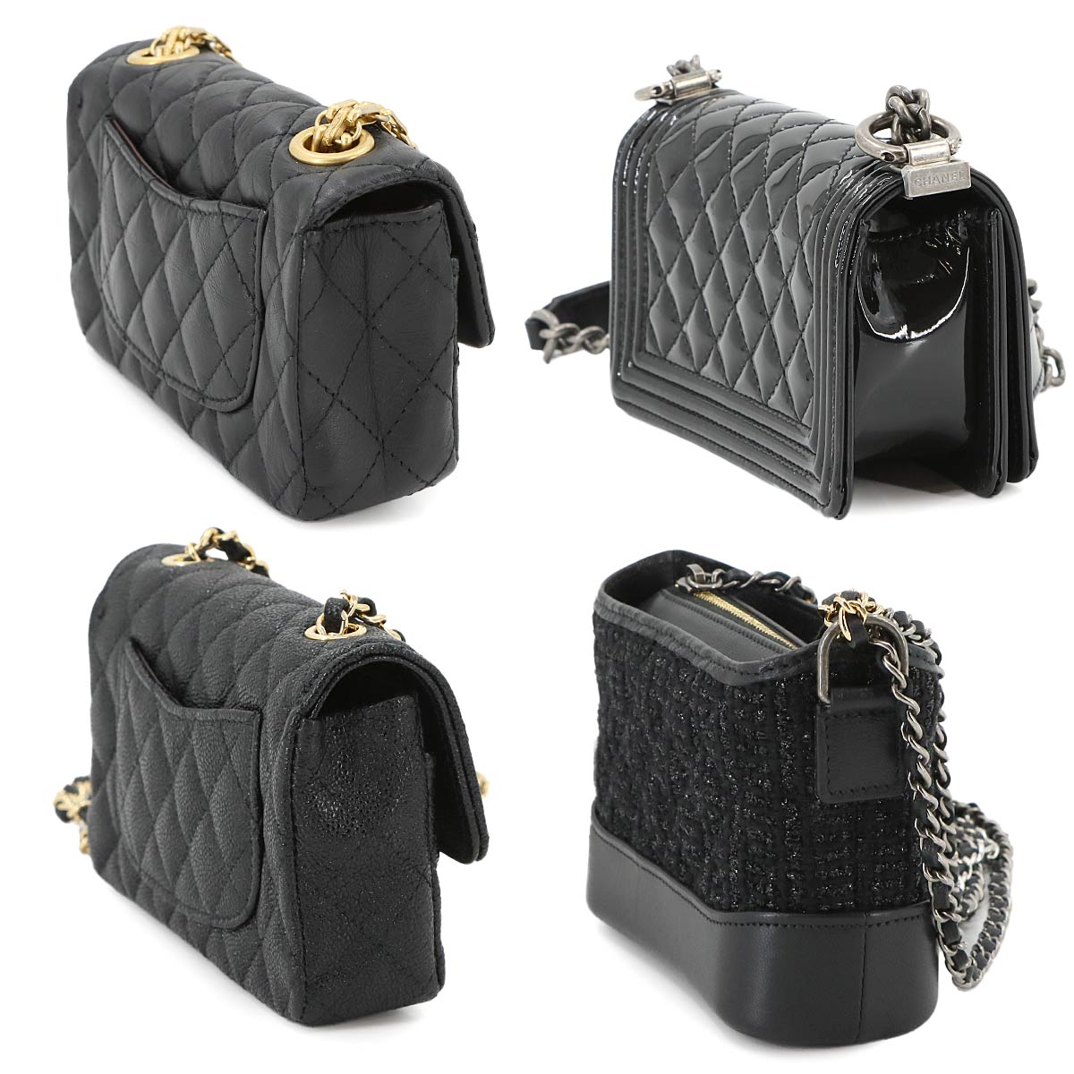 Matelasse Mini Shoulder Bag 4 Points Set Leather Black AS1949