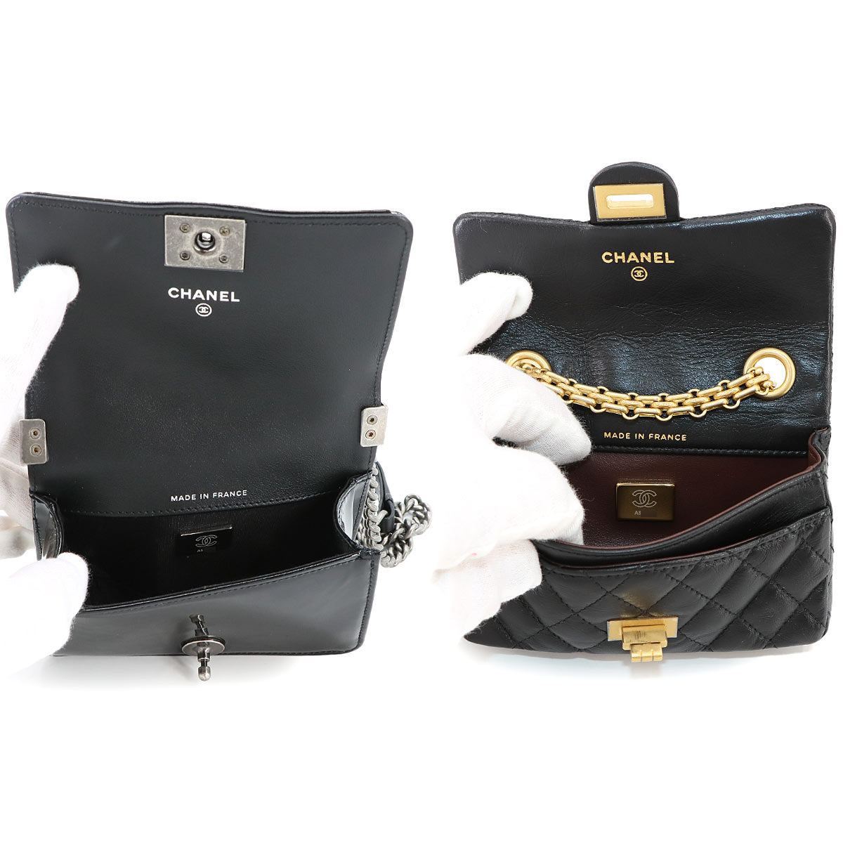 Matelasse Mini Shoulder Bag 4 Points Set Leather Black AS1949
