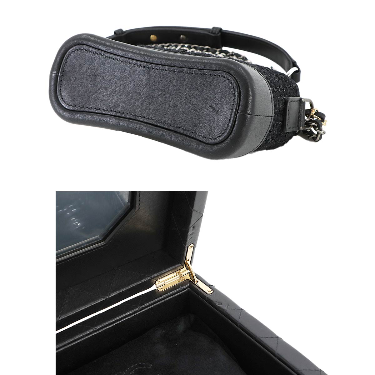 Matelasse Mini Shoulder Bag 4 Points Set Leather Black AS1949