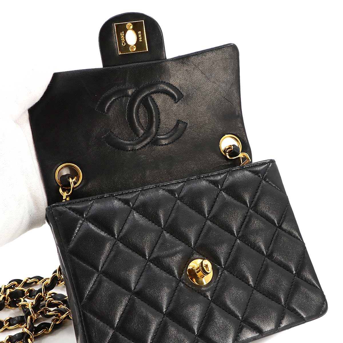 Mini Matelasse Chain Shoulder Bag Leather Black A01115 Purse