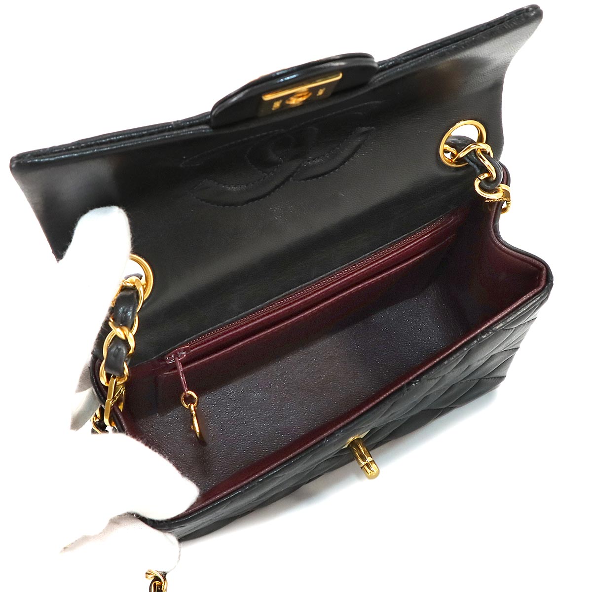 Mini Matelasse Chain Shoulder Bag Leather Black A01115 Purse