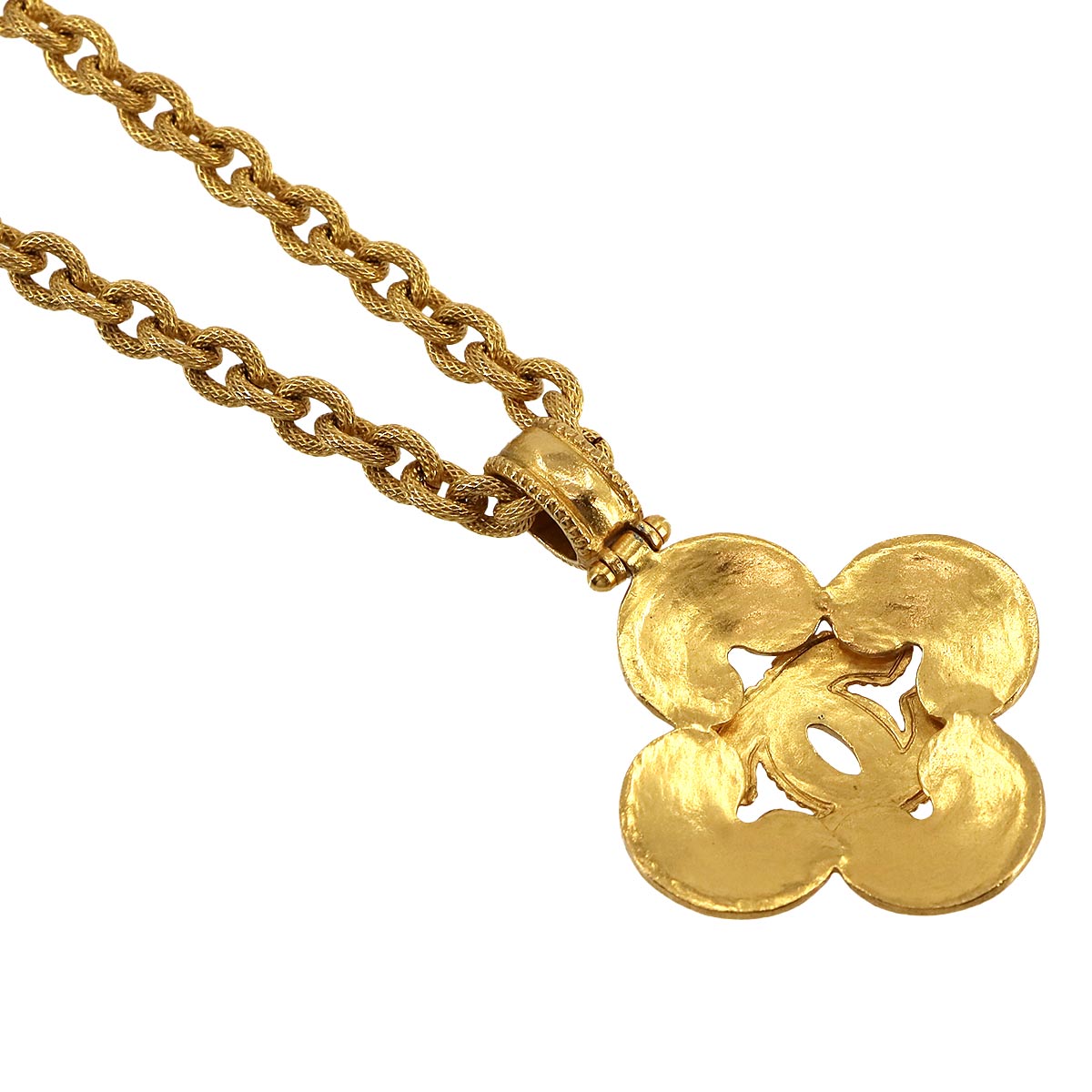 CHANEL Clover Coco Logos Long Necklace Gold 96A Vintage Accessory
