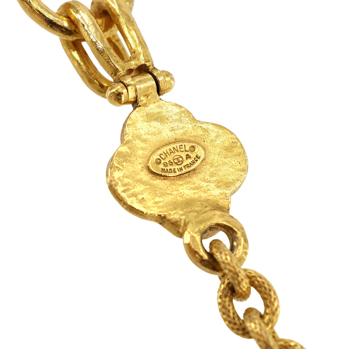 CHANEL Clover Coco Logos Long Necklace Gold 96A Vintage Accessory