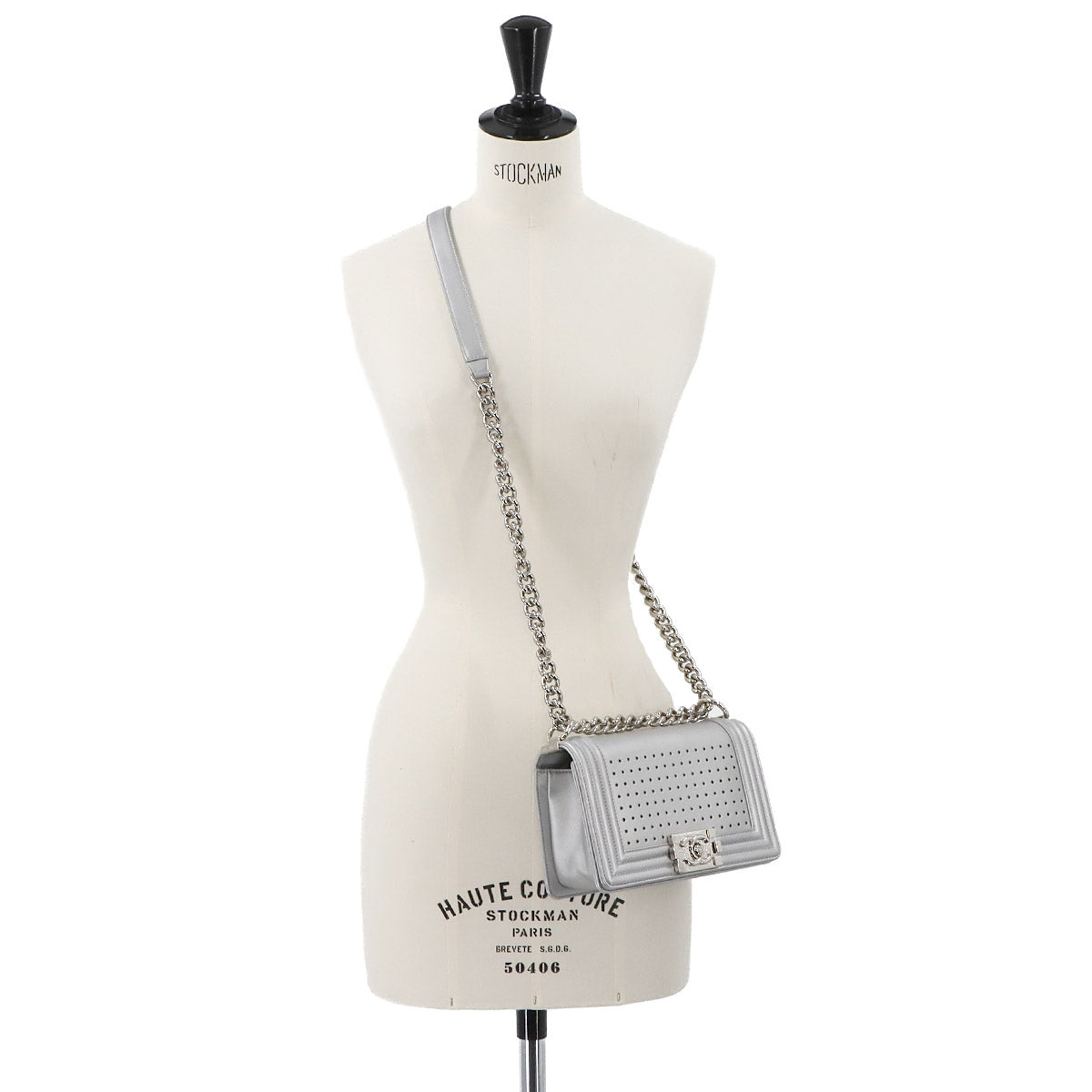 LED BOY CHANEL Chain Shoulder Ba Leather Metallic silver